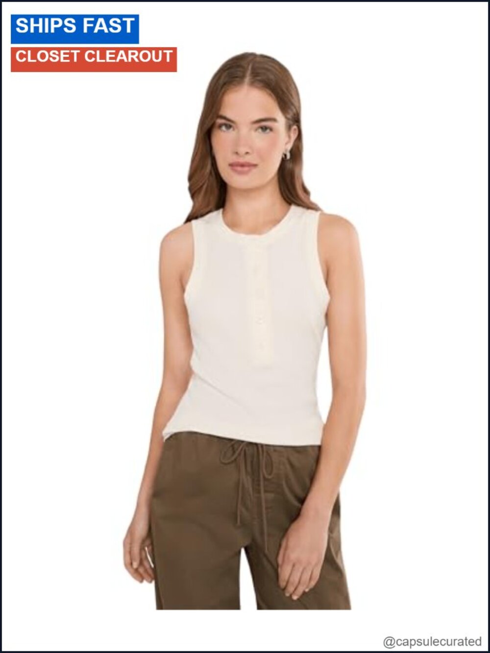 Sanctuary Friday Rib Tank 100% Cotton Scoop Neck Sleeveless Button Front